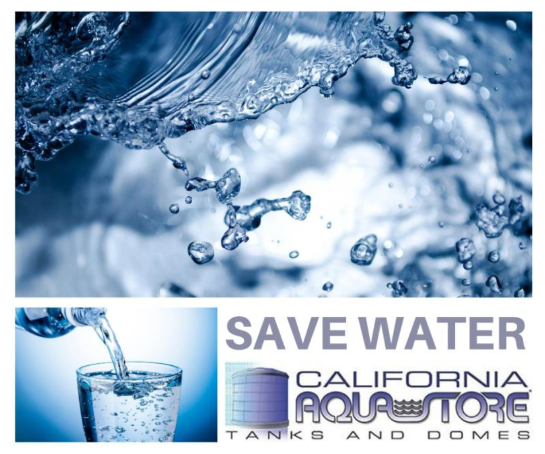 California Aqua Store advertisement with water being poured into a glass and water droplets, featuring the brand's logo.